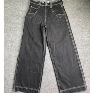 ALab Wide Leg Jeans Mens 30 Black Contrast Stitch Baggy Embroidered Streetwear